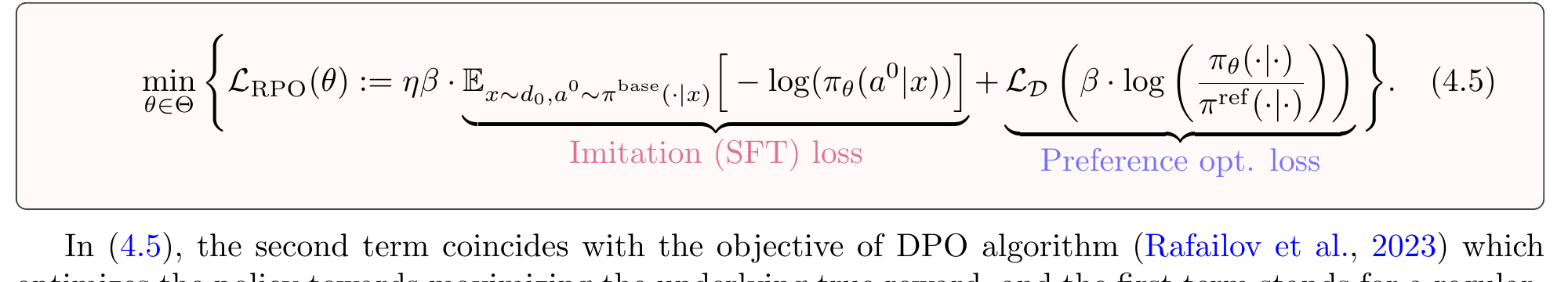 Regularized Preference Optimization Equation 4.5 with SFT and preference losses